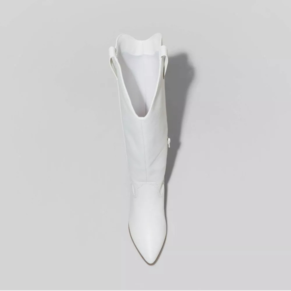 Universal Thread Faux Leather White Tall Cowboy Cowgirl Boots, Size 8.5 - Picture 2 of 8